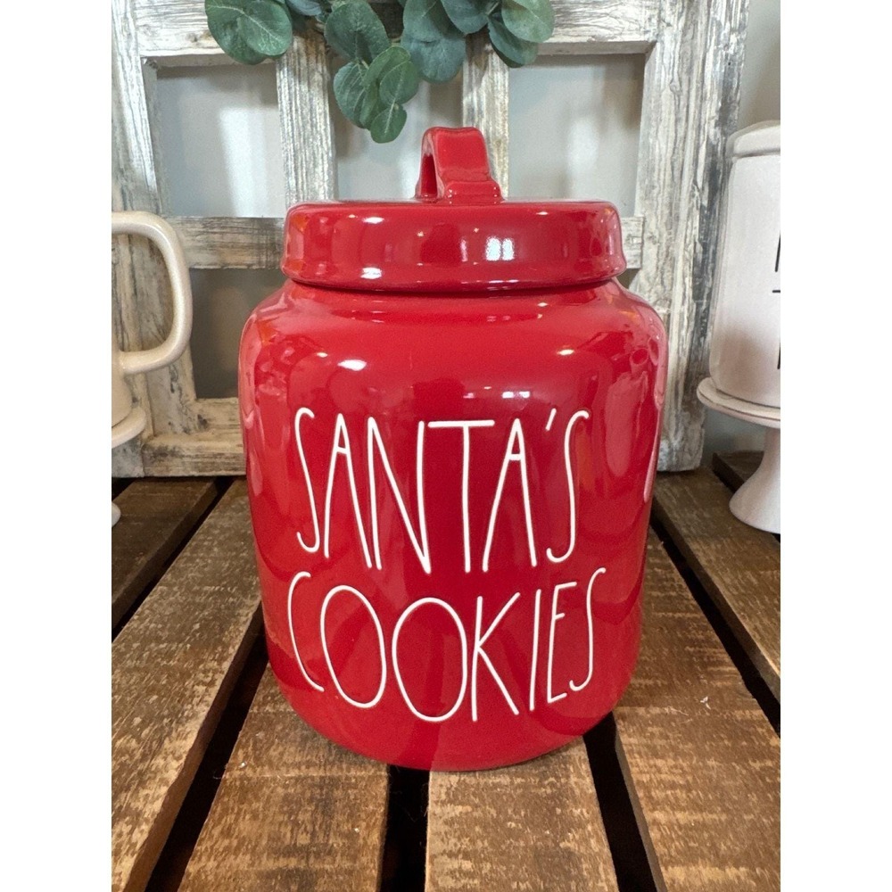 Rae Dunn SANTA'S COOKIES Red Christmas Canister Cookie Jar Magenta Large